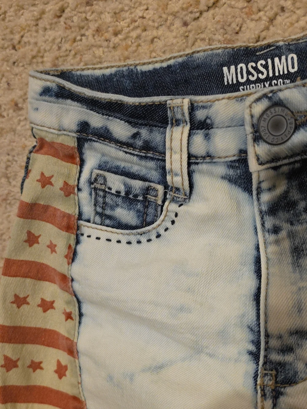Mossimo Supply Co. High-Rise Acid Wash Denim Shorts in Red, White And Blue